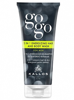 KALLOS GoGo 2 in 1 Energizing Hair and Body Wash hair shampoo and body gel for men, 200ml